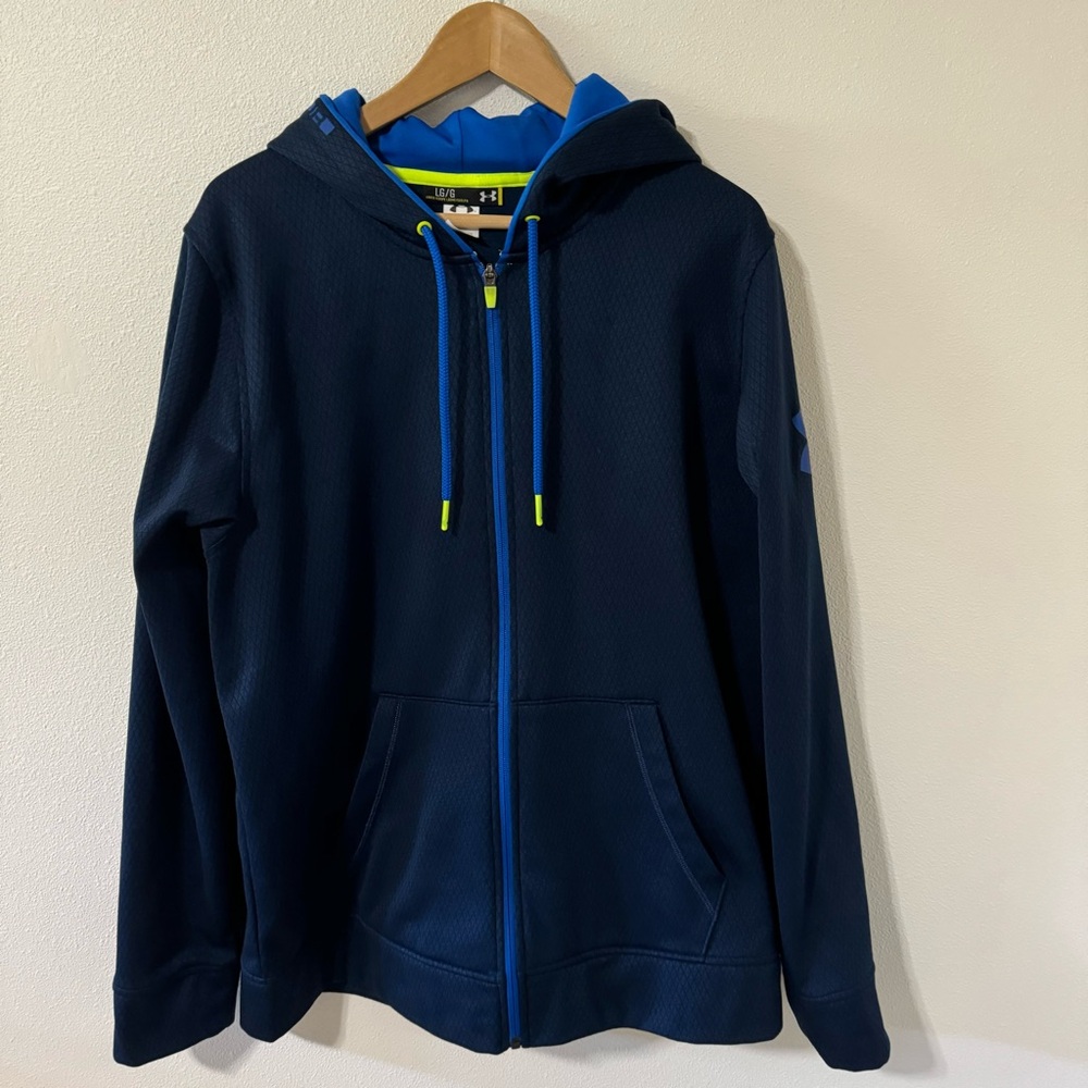 Under Amrour Full Zipper Hoodie Navy Blue Loose Fit Activewear-Large